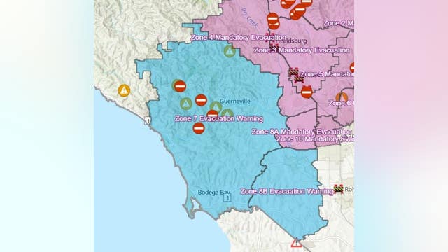 Map: Some Kincade Fire evacuation orders reduced to warnings