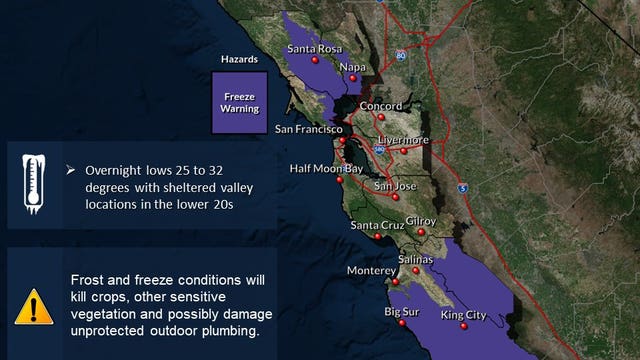 Freeze warning issued for Wednesday night into Thursday morning