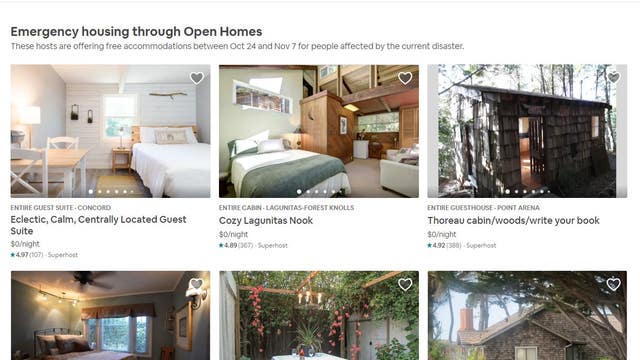 Airbnb offers free housing to Kincade Fire evacuees, relief workers