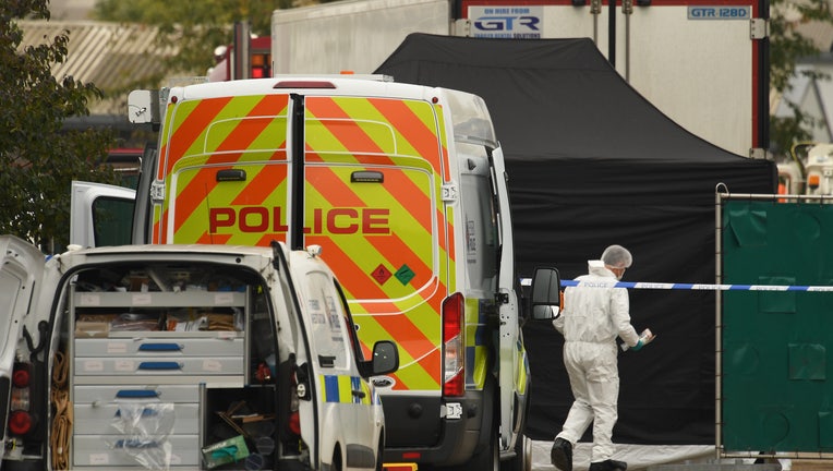 THURROCK, ENGLAND - OCTOBER 23: A Police forensic investigation team are parked near the site where 39 bodies were discovered in the back of a lorry on October 23, 2019 in Thurrock, England. The lorry was discovered early Wednesday morning in Waterglade Industrial Park on Eastern Avenue in the town of Grays. Authorities said they believed the lorry originated in Bulgaria and entered the country at Holyhead on October 19. The suspected driver was arrested in connection with the investigation. (Photo by Leon Neal/Getty Images)