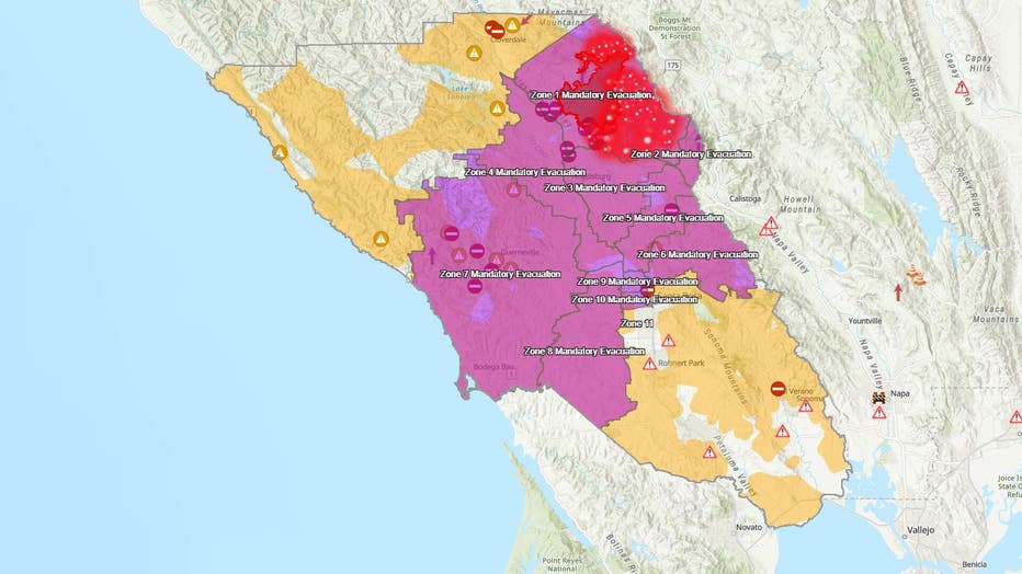 Fire Map Of Santa Rosa Mandatory evacuations due to Kincade Fire expand to city of Santa Rosa