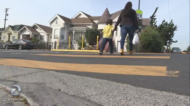 East Oakland crosswalks a little safer with newly-installed barriers