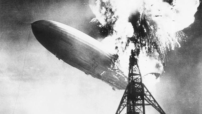 The explosion of the German airship Hindenburg while docking in the airship station of Lakehurst, New Jersey, May 6, 1937, United States of America, 20th century.