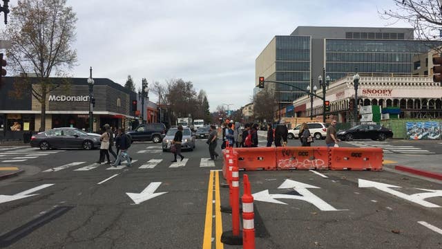 Shattuck Avenue in downtown Berkeley now two-way street