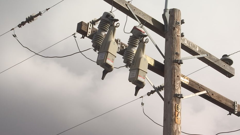 TripSavers suspended from a power pole capable of re-energizing lines.