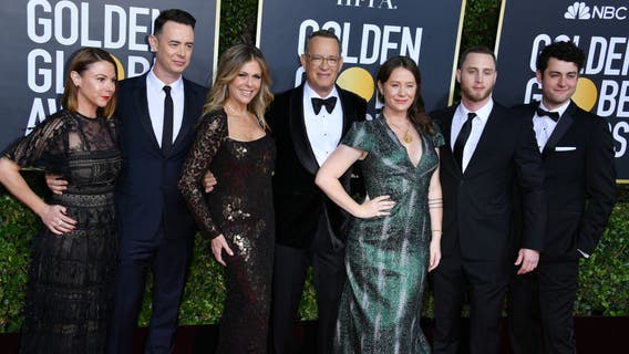 Tom Hanks tears up about family accepting Golden Globes award