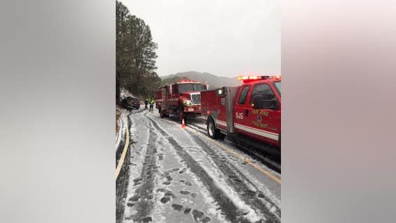 Driver uninjured after sliding off snowy road in Santa Cruz Mountains