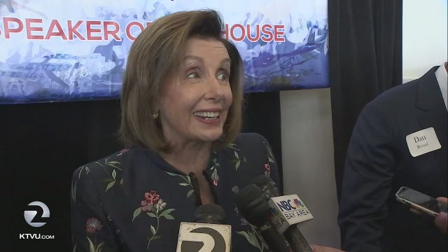 House Speaker Nancy Pelosi talks with supporters at annual New Years breakfast in San Francisco