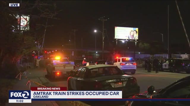 Train strikes vehicle stuck on tracks in Oakland, killing single occupant