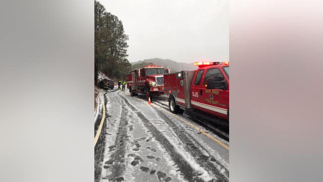 Driver uninjured after sliding off snowy road in Santa Cruz Mountains