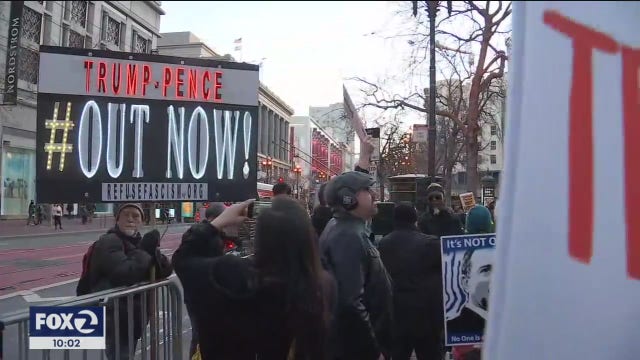 Hundreds protest President Trump’s acquittal on San Francisco Market Street