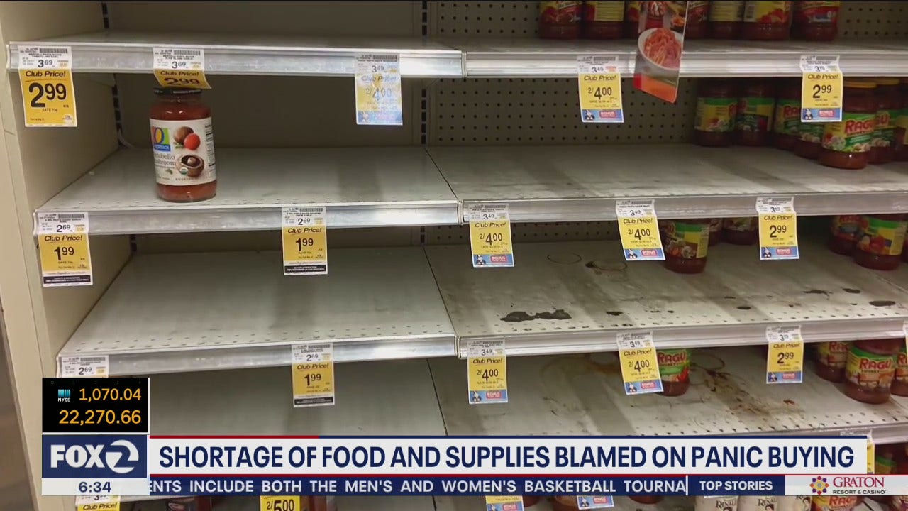 Bare shelves at grocery stores