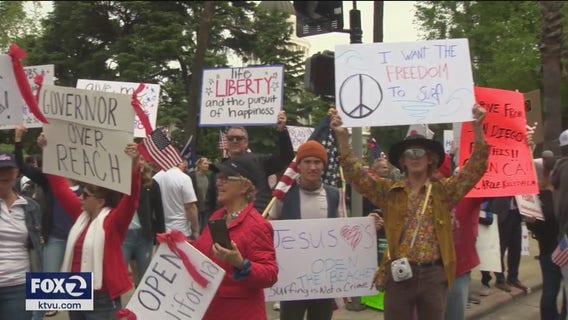 California protesters push to reopen; governor urges caution