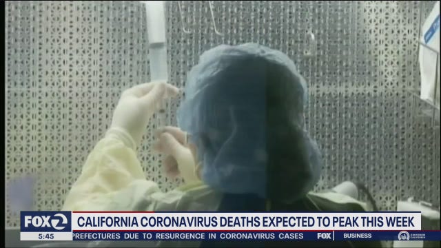 California projected to reach COVID-19 death peak this week