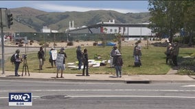 Frustrated protesters outside Fremont Tesla factory want to see CEO Musk put behind bars