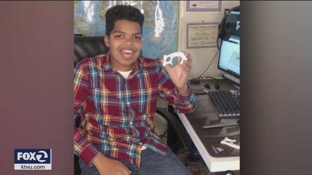 12-year-old Bay Area boy manufactures 3-D printed device to limit spread of COVID-19
