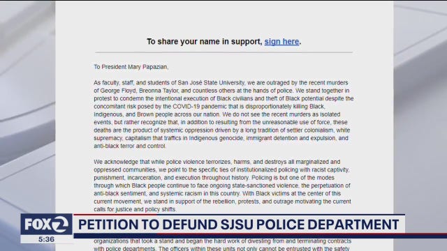 Petition to defund SJSU police department draws hundreds of signatures