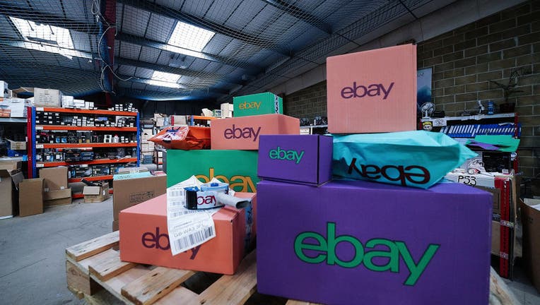 FILE - An eBay delivery parcel is prepared for shipping at an eBay seller warehouse.