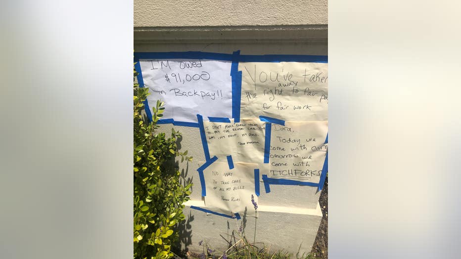 Signs made by protestors.