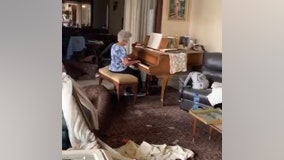 Mother plays piano in home wrecked by explosion in Beirut