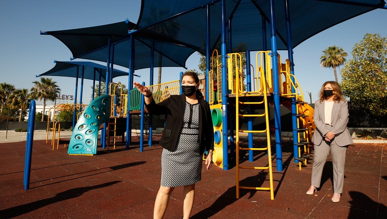 Los Angeles County Office of Education Supt. Debra Duardo tours Cerritos Elementary School in Glendale on Tuesday May 26, 2020 considering that with a persisting coronavirus threat, K-12 campuses will try to reopen in the fall. New L.A. County guidelines o