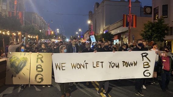 Hundreds gather to remember Supreme Court Justice Ruth Bader Ginsburg in San Francisco's Castro