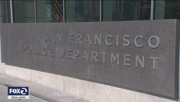 A view of the sign outside of the San Francisco Police Department's headquarters.