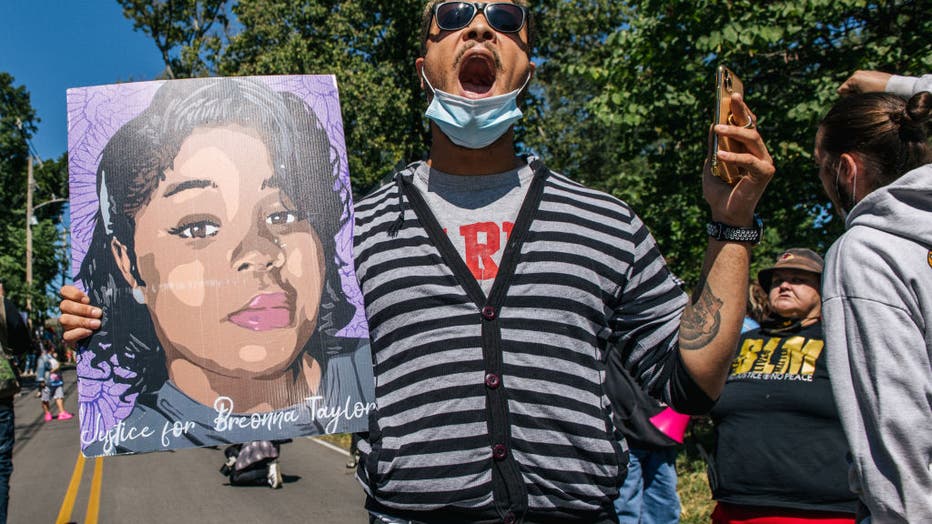 Protesters Demonstrate Against Sen. Mitch McConnell In Wake Of Supreme Court Justice Ruth Bader Ginsburg's Death