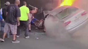 Bystanders unsuccessfully attempt rescue from fiery crash on I-80