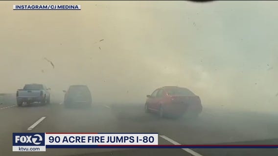 90-acre fire jumps I-80 in Vacaville
