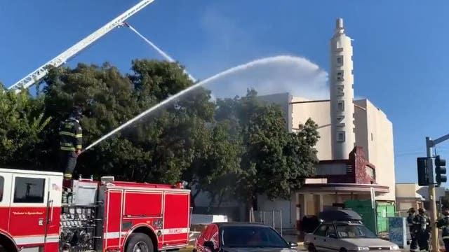 Crews at the scene of fire at the historic Lorenzo Theater