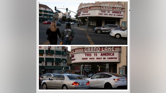 20 years later: marquee at famous Oakland theater displays same message