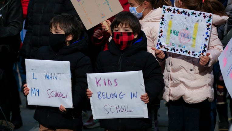 Remote learning protest in NYC.