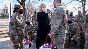 First lady Jill Biden thanks National Guard members with chocolate chip cookies