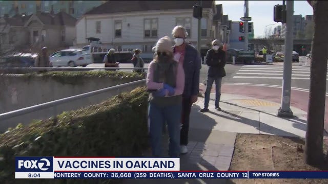 Timelapse video: Long lines in Oakland for vaccine