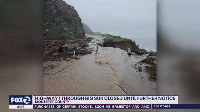 Section of Highway 1 in Big Sur washes away during storms