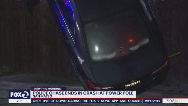 Car lands 'up' after bizarre police chase in San Mateo