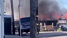 Oakland firefighters extinguish blaze that destroyed RV, several trailers