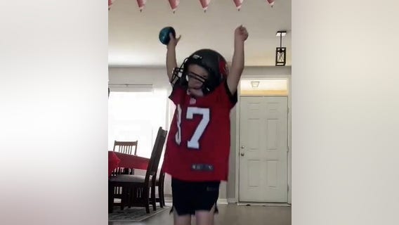 Young Bucs fan gets his first team jersey on Super Bowl Sunday