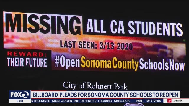 Sonoma County billboard to open schools resembles missing children sign