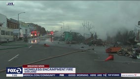 Fire breaks out at Oakland homeless encampment