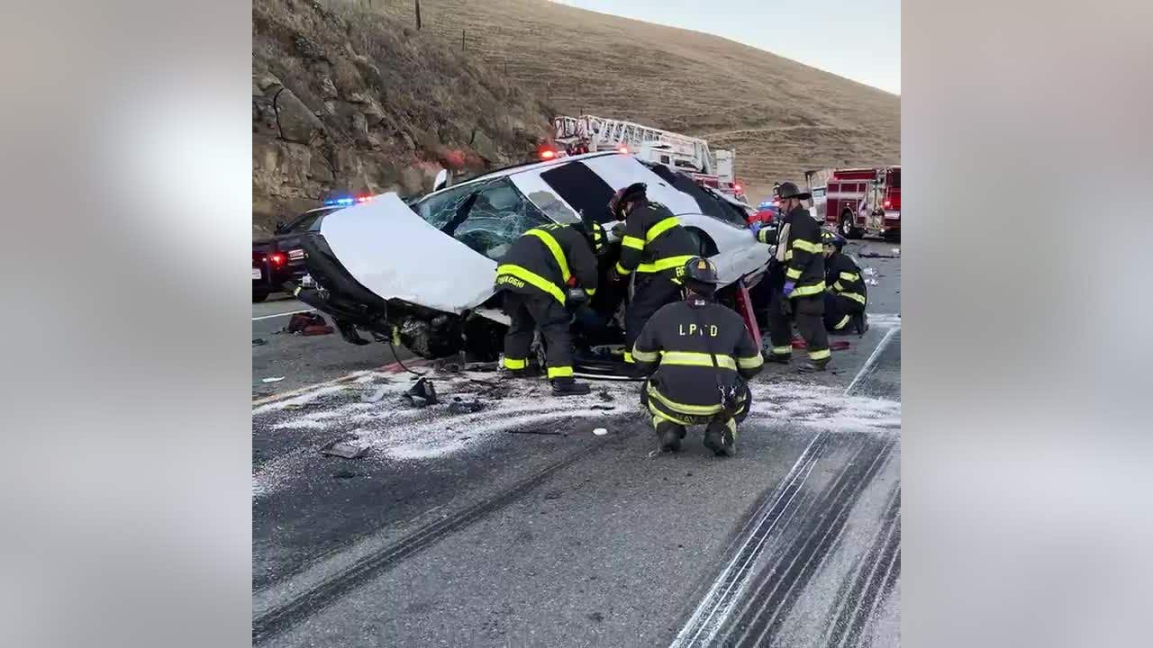 Video from Alameda County Fire shows aftermath of Altamont Pass crash