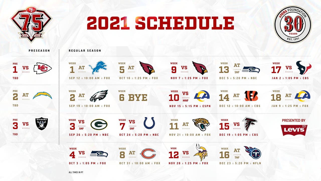 San Francisco 49ers Release 2021 Regular Season Schedule - Sactown Sports