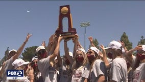 Santa Clara University women's soccer team celebrate their national championship