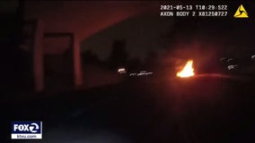 Police body cam captures Mountain View officer running toward burning car to help driver