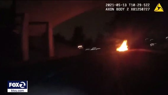 Police body cam captures Mountain View officer running toward burning car to help driver
