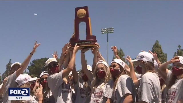 Santa Clara University women's soccer team celebrate their national championship