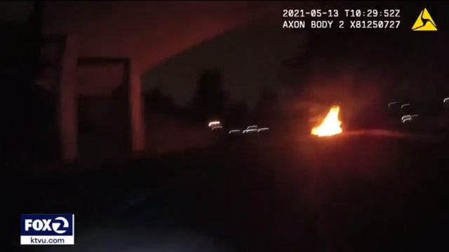 Police body cam captures Mountain View officer running toward burning car to help driver