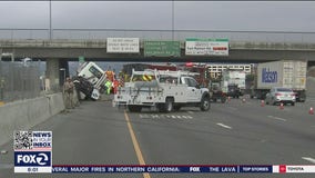 Big rig tractor swerves to avoid driver, slams into BART fence in Pleasanton