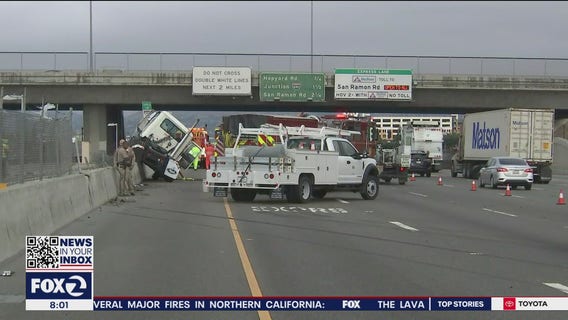 Big rig tractor swerves to avoid driver, slams into BART fence in Pleasanton